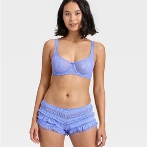 Lace Ruffle Shorts Set - Blue